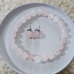 Elegant Pink Beaded Bracelet and Earring Set
